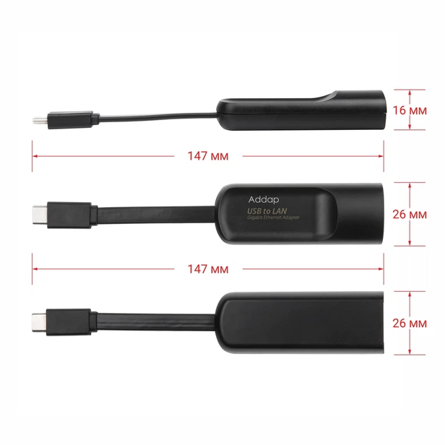 Внешній мережевий адаптер USB Type-C на LAN Addap UC2RJ45-02 1 Гбіт/с пластик чорний - Фото 11 Внешній мережевий адаптер USB Type-C на LAN Addap UC2RJ45-02 1 Гбіт/с пластик чорний - зображення 11