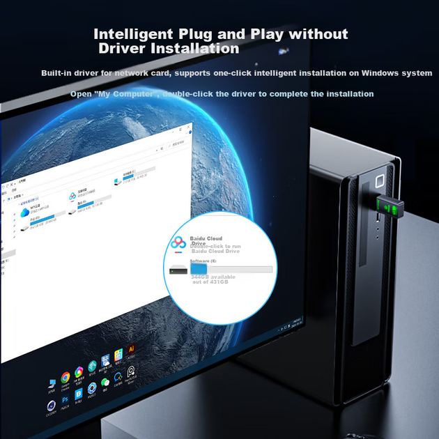 Бездротовий USB-адаптер BIAZE Wi-Fi 6 дводіапазонний з Bluetooth 5.4, без драйверів - зображення 6
