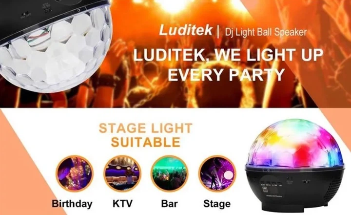 Диско шар светодиодный портативный на аккумуляторе с пультом Crystal Magic Bluetooth Pro Черный 10W - изображение 5
