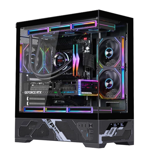 Корпус Wanjia Qianxi ATX панорамний з цифровим дисплеєм та підтримкою СРО 360 мм, чорний - зображення 5