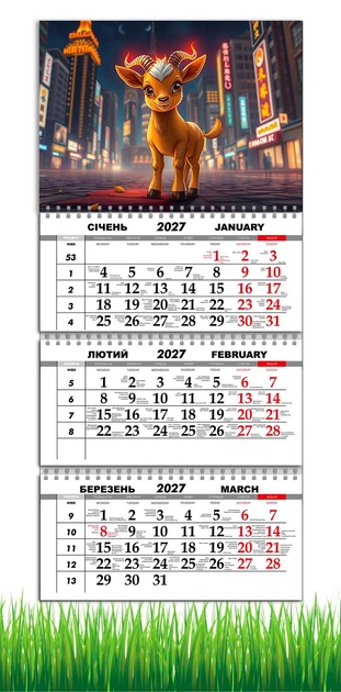 Календарь настенный квартальный на 2027 год на три пружины, Apriori, год Козы, символ года 2027 , год Овцы 29,7х61см , 51 вид - Фото 1 Календарь настенный квартальный на 2027 год на три пружины, Apriori, год Козы, символ года 2027 , год Овцы 29,7х61см , 51 вид - изображение 1