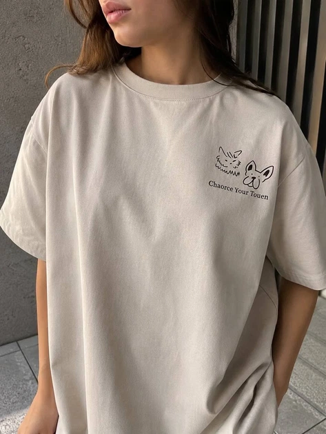Футболка женская A-N 2358 рисунок на спине животные one size серая - Фото 3 Футболка женская A-N 2358 рисунок на спине животные one size серая - изображение 3