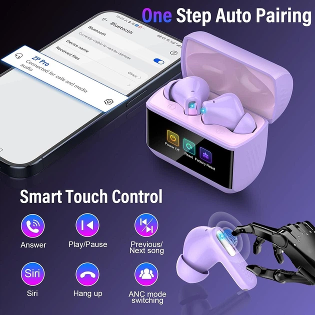 Беспроводные наушники ZYHKON Bluetooth 5.4 с шумоподавлением ANC Фиолетовые - Фото 7 Беспроводные наушники ZYHKON Bluetooth 5.4 с шумоподавлением ANC Фиолетовые - изображение 7