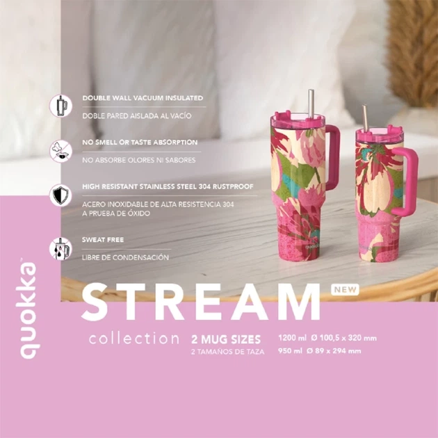 Термокубок Quokka Stream 1200 ml зі соломинкою Flower Dusk (40042) - Фото 2 Термокубок Quokka Stream 1200 ml зі соломинкою Flower Dusk (40042) - зображення 2