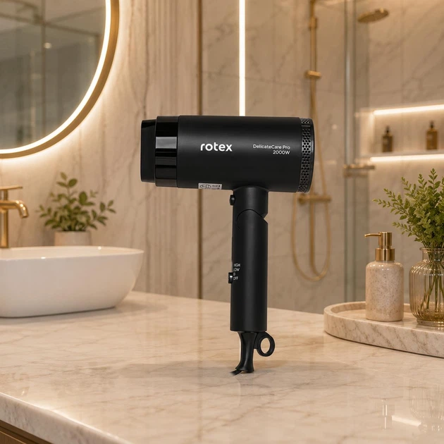 Фен Rotex DelicateCare Pro для укладки волос 2000Вт 3 температуры концентратор черный (V-5OZFFR) - изображение 3