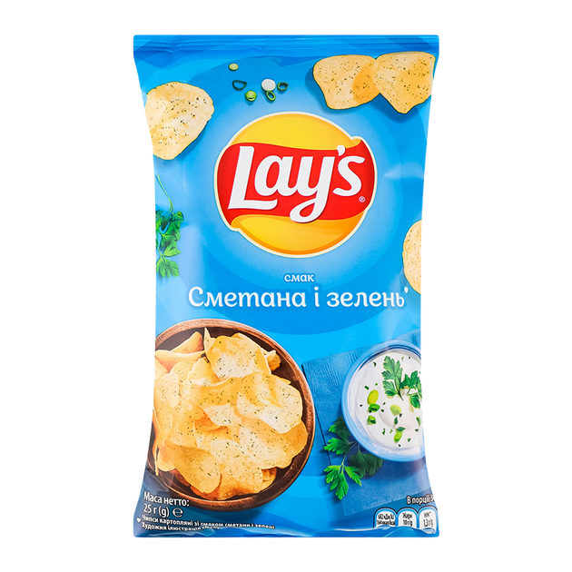 Чіпси Lay's 25г Сметана і зелень - Фото 1 Чіпси Lay's 25г Сметана і зелень - изображение 1