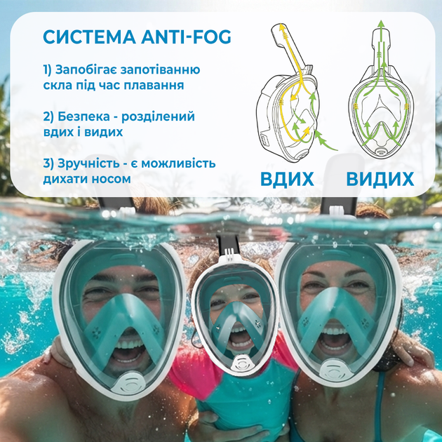 Полнолицевая Снорклинг Маска L/XL FreeB Зелено черная - изображение 11