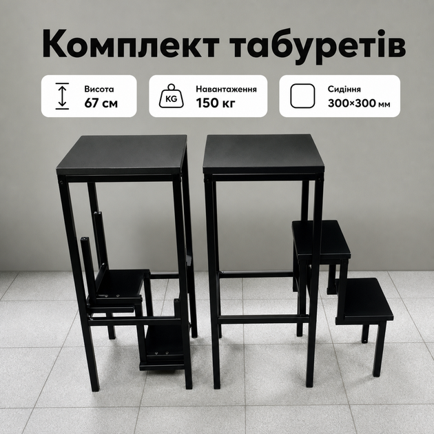 Стул-лестница-трансформер «Лофт» черного цвета на 3 ступеньки, складной, для кухни, дома, квартиры, выдерживает до 150 кг - Фото 2 Стул-лестница-трансформер «Лофт» черного цвета на 3 ступеньки, складной, для кухни, дома, квартиры, выдерживает до 150 кг - изображение 2