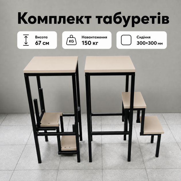 Стілець-драбина трансформер Лофт Кашемір на 3 сходинки, складний для кухні, будинку, квартири, навантаження до 150 кг - Фото 2 Стілець-драбина трансформер Лофт Кашемір на 3 сходинки, складний для кухні, будинку, квартири, навантаження до 150 кг - зображення 2