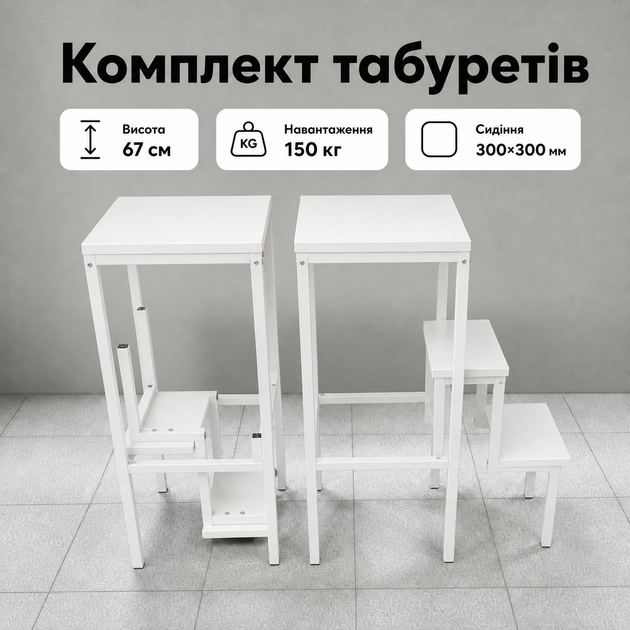Стул-лестница-трансформер «Лофт» белого цвета на 3 ступеньки, складной, для кухни, дома, квартиры, грузоподъемность до 150 кг - Фото 2 Стул-лестница-трансформер «Лофт» белого цвета на 3 ступеньки, складной, для кухни, дома, квартиры, грузоподъемность до 150 кг - изображение 2