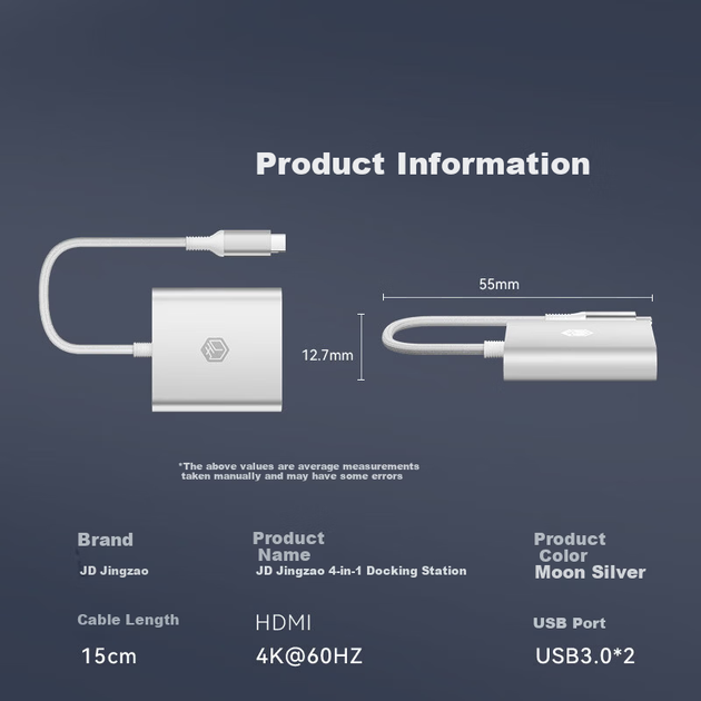 Хаб Jingzao 4 в 1 Type-C с HDMI, USB 3.0 и PD для MacBook - изображение 9