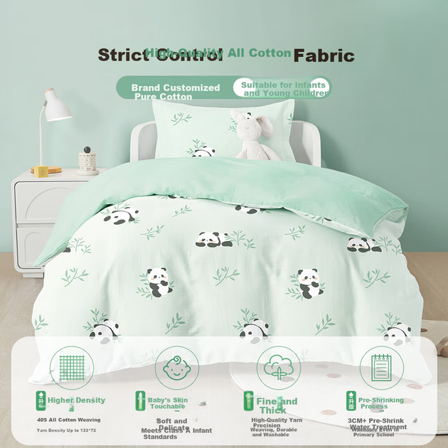 Комплект постельного белья Beyond Kids для детского сада из хлопка, 7 предметов, 60x135 см, расцветка «Панда» - Фото 4 Комплект постельного белья Beyond Kids для детского сада из хлопка, 7 предметов, 60x135 см, расцветка «Панда» - изображение 4
