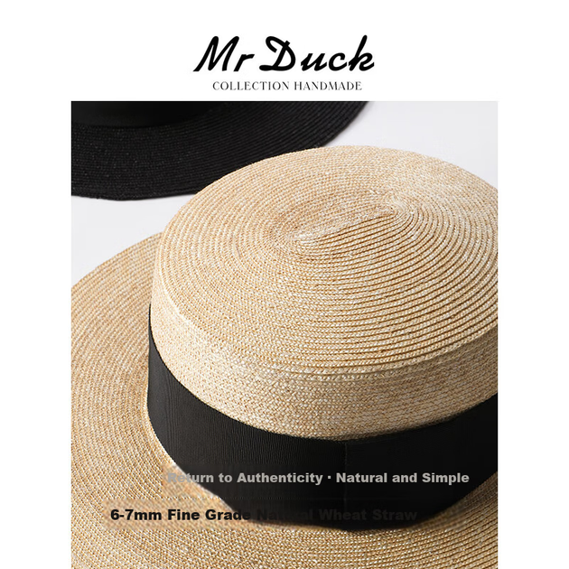 Соломенная шляпа Mr DUCK ручной работы, ультратонкая, женская, с плоским верхом, для путешествий и фотосессий - изображение 4