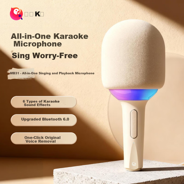 Микрофон Quanmin MB31 караоке беспроводной Bluetooth со встроенной колонкой, цвет жасминовый белый, детский - Фото 7 Микрофон Quanmin MB31 караоке беспроводной Bluetooth со встроенной колонкой, цвет жасминовый белый, детский - изображение 7