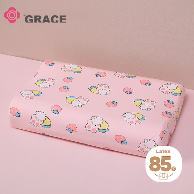 Подушка Grace детская латексная для детей 3-6 лет, 30x50 см, Клубничный кролик - изображение 4