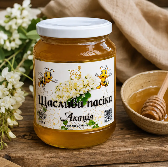 Мед натуральный акациевый 650 мл пчелиный из акации в стеклянной банке - Фото 7 Мед натуральный акациевый 650 мл пчелиный из акации в стеклянной банке - изображение 7