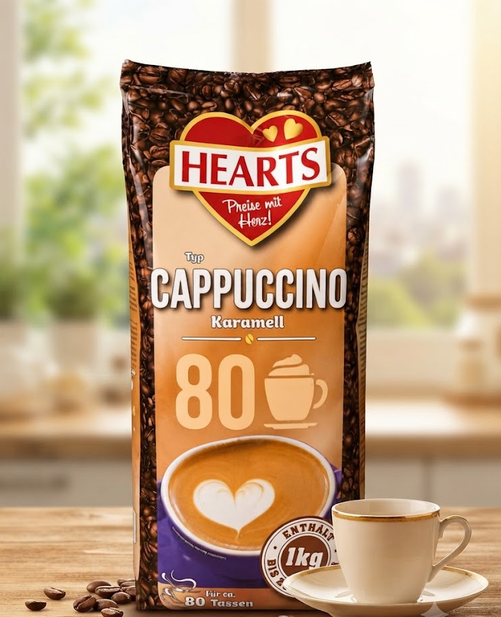 Розчинний капучино Hearts Cappuccino Karamell 1 кг зі смаком карамелі у пакеті - зображення 5