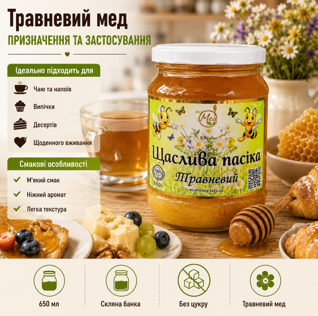 Мед майский натуральный 650 мл пчелиный первого весеннего сбора в стеклянной банке - изображение 2