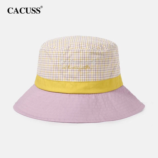 Панама женская CACUSS летняя солнцезащитная, фиолетово-желтая клетка - Фото 6 Панама женская CACUSS летняя солнцезащитная, фиолетово-желтая клетка - изображение 6