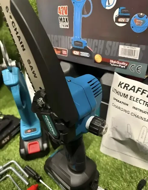Аккумуляторный набор садовых инструментов Krafftec 2в1 секатор и мини пила 15 см 36V 4Ah с двумя аккумуляторами бесщеточными двигателями в кейсе - изображение 5