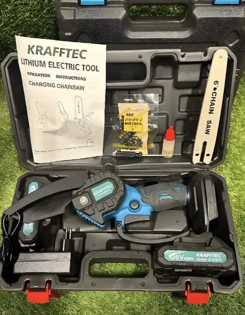 Аккумуляторный набор садовых инструментов Krafftec 2в1 секатор и мини пила 15 см 36V 4Ah с двумя аккумуляторами бесщеточными двигателями в кейсе - изображение 12