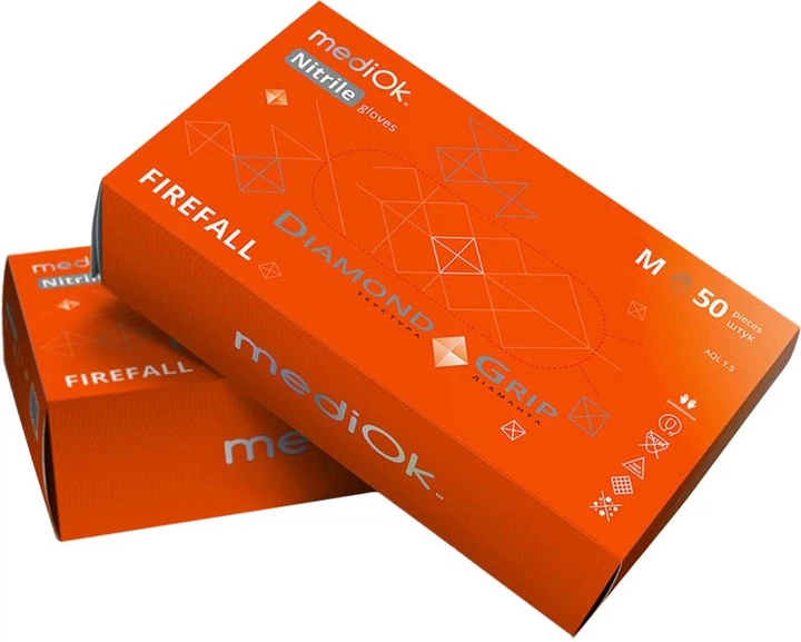 Перчатки нитриловые mediOk Diamond Grip размер 2XL 50 шт Оранжевые (4820261011708) - Фото 1 Перчатки нитриловые mediOk Diamond Grip размер 2XL 50 шт Оранжевые (4820261011708) - изображение 1