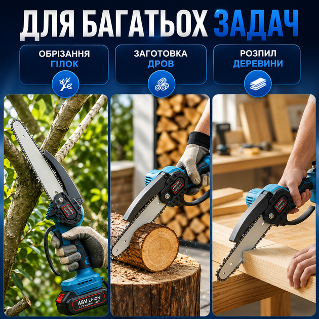 Аккумуляторная беспроводная цепная электропила ручная садовая портативная мини пила с 2 аккумуляторами АКБ шина 4 дюйма для дома дачи сада обрезки веток садовых деревьев кустов заготовки дров комплект с кейсом - Фото 3 Аккумуляторная беспроводная цепная электропила ручная садовая портативная мини пила с 2 аккумуляторами АКБ шина 4 дюйма для дома дачи сада обрезки веток садовых деревьев кустов заготовки дров комплект с кейсом - изображение 3
