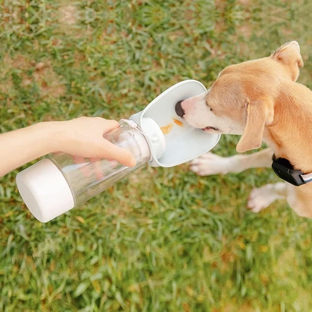 Дорожня пляшка-поїлка Dogness для собак і котів з відсіком для води та корму 566мл, блакитний - зображення 6