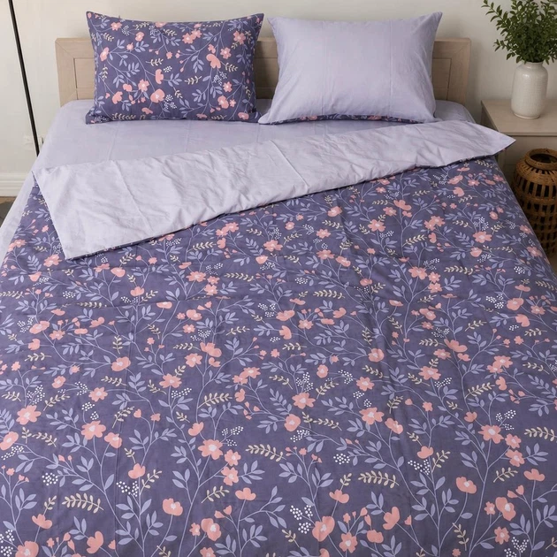 Простирадло без резинки Бязь Lavender Blossom 110*160 см Сірий - Фото 2 Простирадло без резинки Бязь Lavender Blossom 110*160 см Сірий - зображення 2