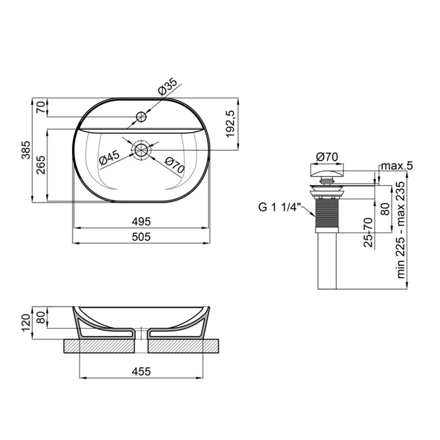 Раковина накладна MIXXUS PREMIUM ELLIPSE-0203 510х375х120mm (отвір під змішувач) (MP6678) - изображение 6