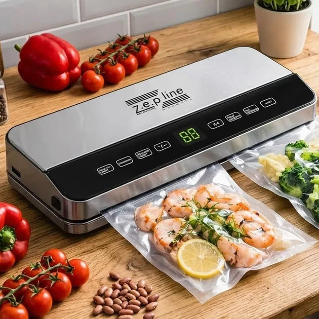 Вакуумный упаковщик Zepline ZP00359 вакууматор с функцией запайки и комплектом пакетов 200Вт Серый - изображение 4