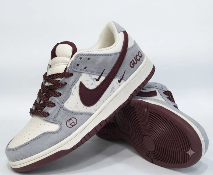 Кросівки Nk SB Dunk шкіра білий з сірим та бордовим 41 - Фото 6 Кросівки Nk SB Dunk шкіра білий з сірим та бордовим 41 - изображение 6