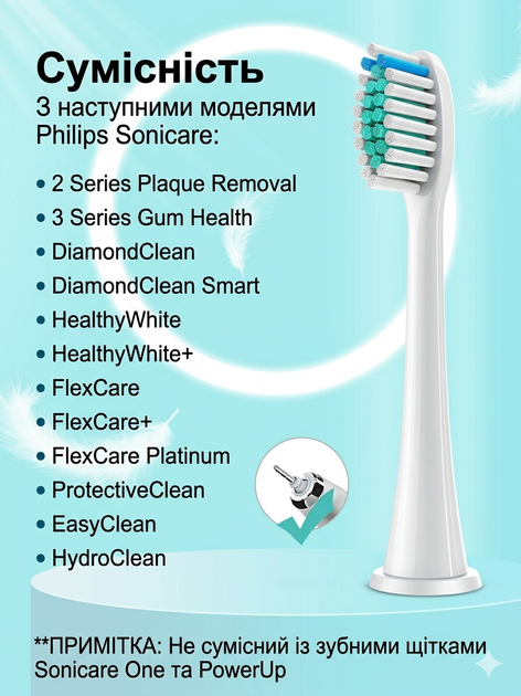Насадки для зубної щітки Philips HX614 Pro Results (4 шт) змінні головки сумісні з DiamondClean ProtectiveClean, DailyClean, ExpertClean, Prestige, універсальні змінні насадки на щітку, білі - зображення 2