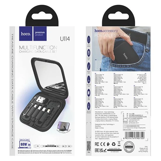 Універсальний набір перехідників та кабелів Hoco U114 Treasure у кейсі з підставкою для телефона Чорний - Фото 6 Універсальний набір перехідників та кабелів Hoco U114 Treasure у кейсі з підставкою для телефона Чорний - зображення 6