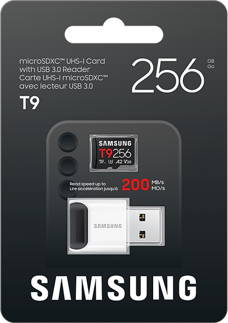 Karta pamięci Samsung T9 microSDXC 256GB UHS-I U3 V30 A2 + czytnik (MB-MH256TB/WW) - obraz 2