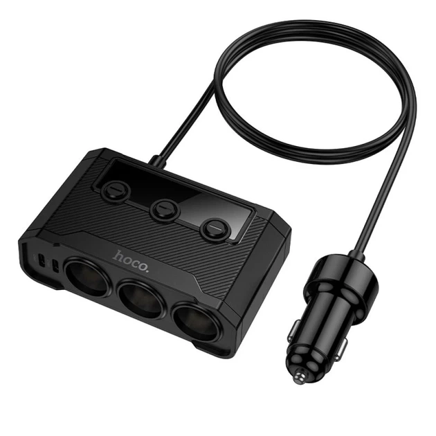Автомобильное зарядное устройство Hoco Z64 с разветвителем 2x USB A + 2x USB C + 3 порта прикуривателя QC3.0 PD 240W Black (6942007671743) - изображение 5