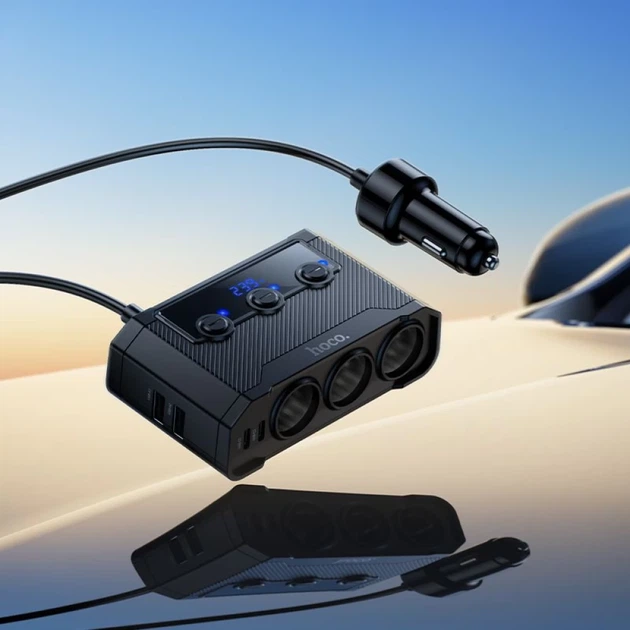 Автомобильное зарядное устройство Hoco Z64 с разветвителем 2x USB A + 2x USB C + 3 порта прикуривателя QC3.0 PD 240W Black (6942007671743) - изображение 7