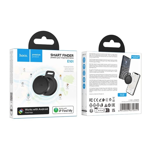 Локализатор Hoco E101 совместимый с Apple Find My и Google Find My Device Black (6942007672641) - изображение 5