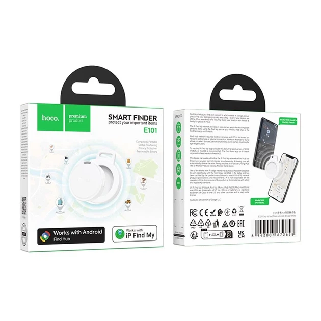 Локализатор Hoco E101 совместимый с Apple Find My и Google Find My Device White (6942007672658) - изображение 5