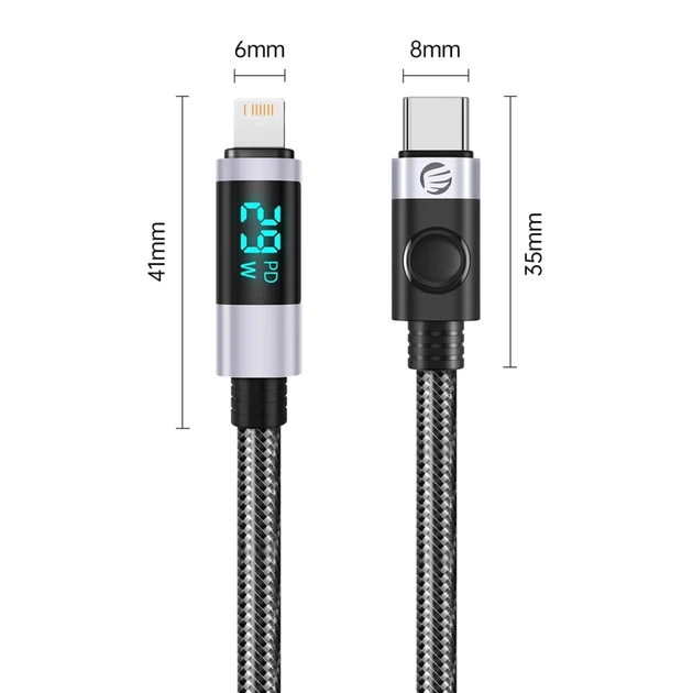 Kabel Orico LDC2L USB‑C to Lightning PD 29W LED Display 1.5 m Black (6954301128052) - obraz 2