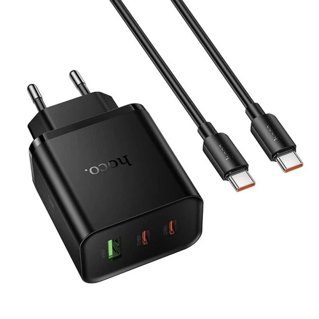 Сетевое зарядное устройство Hoco N75 2x USB-C + USB-A QC3.0 PD 65W + кабель USB-C Black (6942007673846) - изображение 2