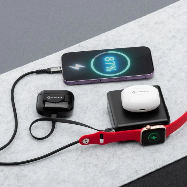 Многофункциональное зарядное устройство Forcell F-Energy 6в1 USB A + USB C PD 45W + power bank 15000 mAh + беспроводная зарядка 15W Black (59033963753 - Фото 2 Многофункциональное зарядное устройство Forcell F-Energy 6в1 USB A + USB C PD 45W + power bank 15000 mAh + беспроводная зарядка 15W Black (59033963753 - изображение 2