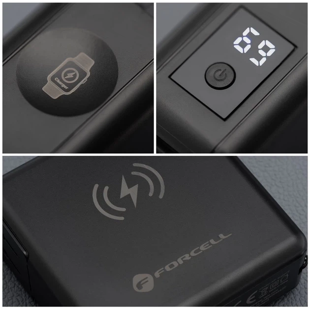 Многофункциональное зарядное устройство Forcell F-Energy 6в1 USB A + USB C PD 45W + power bank 15000 mAh + беспроводная зарядка 15W Black (59033963753 - Фото 6 Многофункциональное зарядное устройство Forcell F-Energy 6в1 USB A + USB C PD 45W + power bank 15000 mAh + беспроводная зарядка 15W Black (59033963753 - изображение 6
