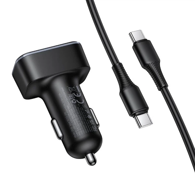 Автомобильное зарядное устройство Hoco Z63B USB A + USB C QC3.0 PD 48W + кабель USB C к C Black (6942007666251) - изображение 6