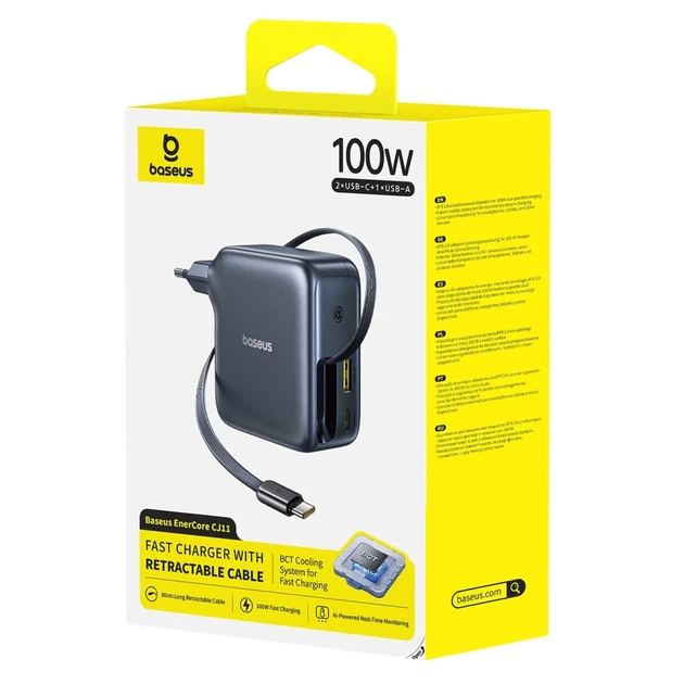 Ładowarka sieciowa Baseus EnerCore CJ11 100W USB-A USB-C ze składanym kablem USB-C Black (6932172695606) - obraz 4
