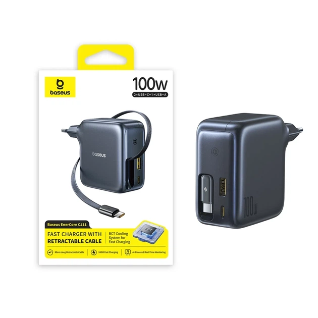 Ładowarka sieciowa Baseus EnerCore CJ11 100W USB-A USB-C ze składanym kablem USB-C Black (6932172695606) - obraz 5