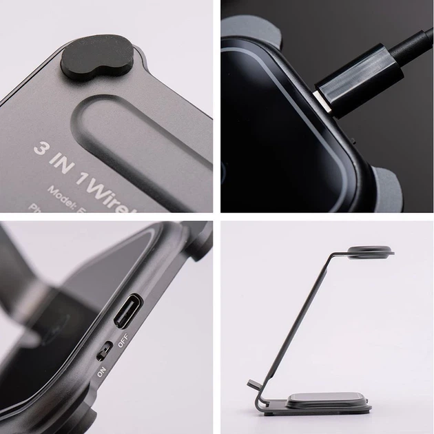 Беспроводное зарядное устройство Forcell F-Energy 3in1 Simply Charge для Apple Watch/Samsung Watch Grey (5903396384868) - изображение 4