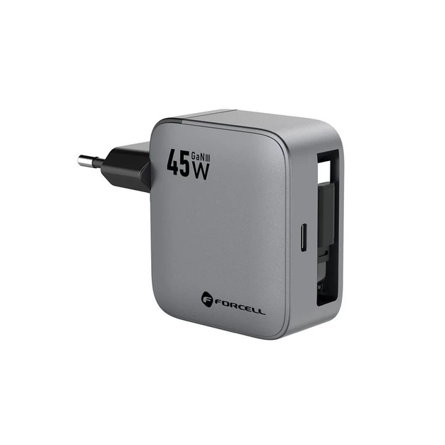 Зарядное устройство Forcell F-Energy GaN USB C + кабель USB C PD QC4.0 3A 45W Grey (5903396390821) - Фото 3 Зарядное устройство Forcell F-Energy GaN USB C + кабель USB C PD QC4.0 3A 45W Grey (5903396390821) - изображение 3