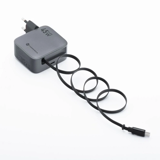 Зарядное устройство Forcell F-Energy GaN USB C + кабель USB C PD QC4.0 3A 45W Grey (5903396390821) - Фото 9 Зарядное устройство Forcell F-Energy GaN USB C + кабель USB C PD QC4.0 3A 45W Grey (5903396390821) - изображение 9