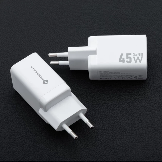 Зарядное устройство Forcell F-Energy Mini GaN III 2 x USB C PD QC4.0 45W White (5903396380129) - изображение 3